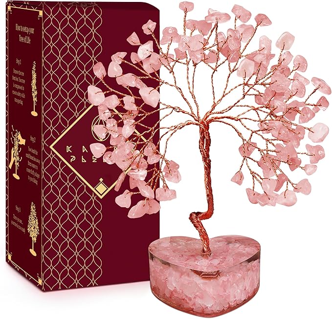 Rose Quartz Crystal Tree of Life Birthday Gifts for Women, Girls Friends, Handmade Chakra Healing Crystals Tree for Home Office Decor, Positivity, Good Luck, Money, Unique Gifts for Her Mom, Sister