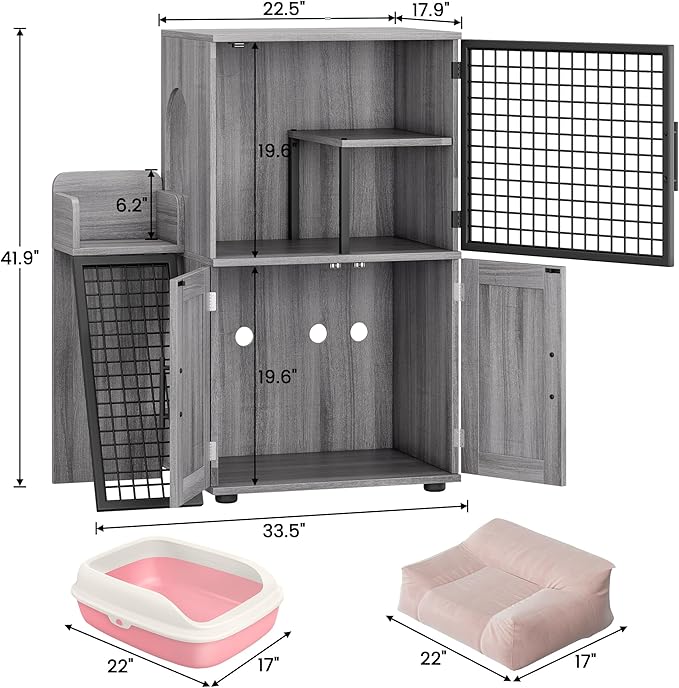 IDEALHOUSE Cat Litter Box Enclosure with Double Layer, Dark Grey | Double Layer Cat Litter Box Furniture with Ladder, Creates a Private Cat Space While Keeping Living Rooms Clean and Organized