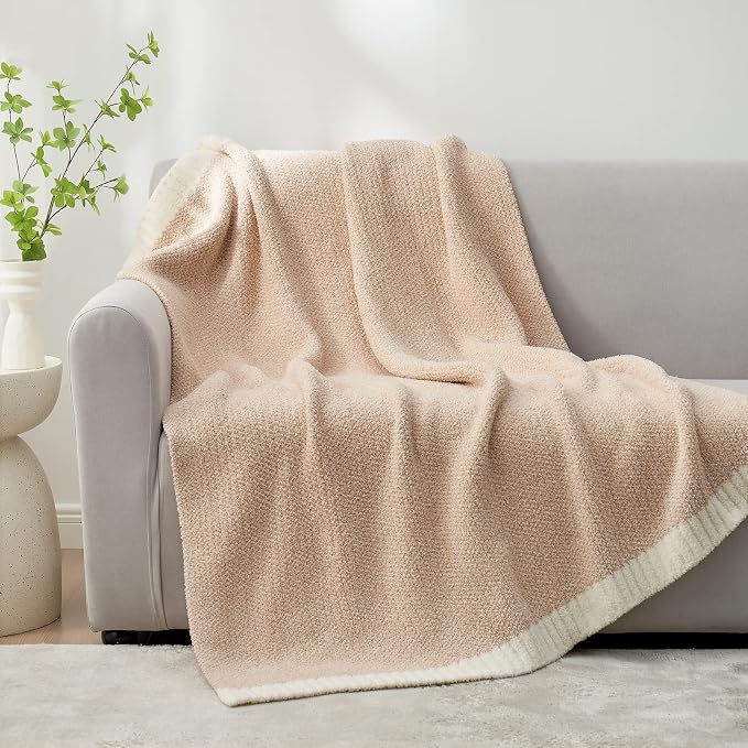 Snuggle Sac Heather Throw Blanket for Couch, Reversible Super Soft Blankets Warm Cozy Knit Fuzzy Plush Lightweight for Sofa, Bed, Camping, Picnic (Heather Beige, Throw-XL(50"x 70"))