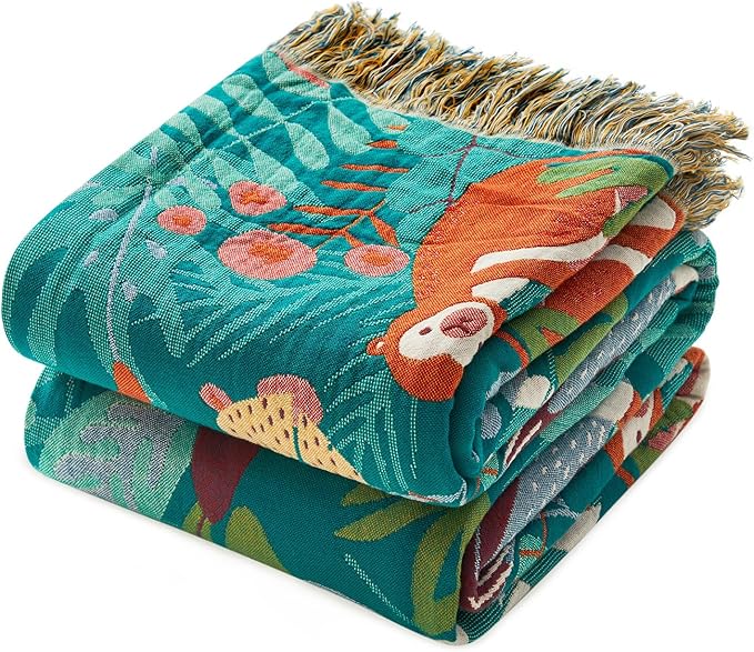MSGKV Throw Blanket 60"x80" Cotton Tiger Twin Blanket for Couch Sofa Bed | 100% Cotton Throw, Tiger Design, Muslin Blanket, Summer Breathable, Farmhouse Home Decor, All Seasons, Machine Washable