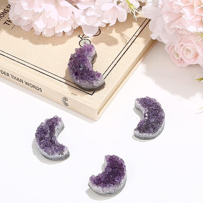 ZHIYUXI Moon Gifts Crystal Cluster Gemstones Amethyst Healing Crystals Moon Gifts for Women Gem Stone Rock Geode Protection Crystals Raw Stone Decor Energy Balance Reiki Home Decor