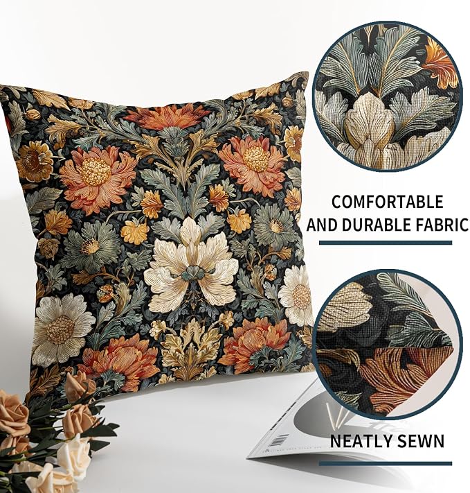 Vintage Floral Boho Pillow Covers 20X20 Inch Set of 2 Bohemian Abstract Botanical Flower Decorative Pillow Cases Spring Summer Cushion Case Farmhouse Home Decor for Sofa Couch