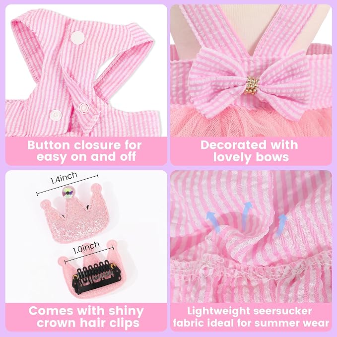 Dog Dress, Fashion Puppy Tutu Princess Dresses for Small Dogs Girl, Sweet Skirt with Dog Bowknot Clips, Spring Dog Cat Clothes Pet Apparel (Pink Dress Tutu, Large)