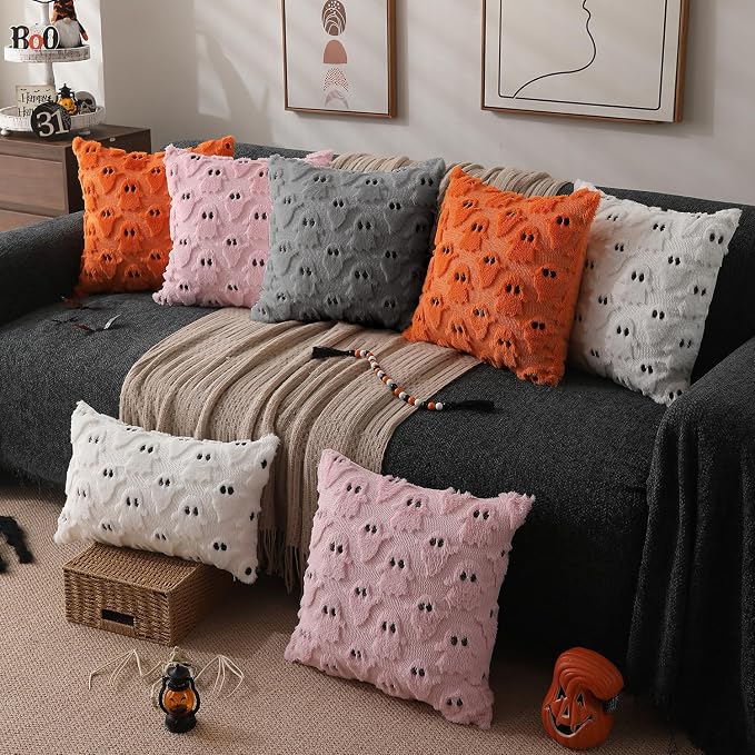 DFXSZ Halloween Pillow Covers 18x18 inch 2Pcs Silver Gray Ghost Halloween Decor