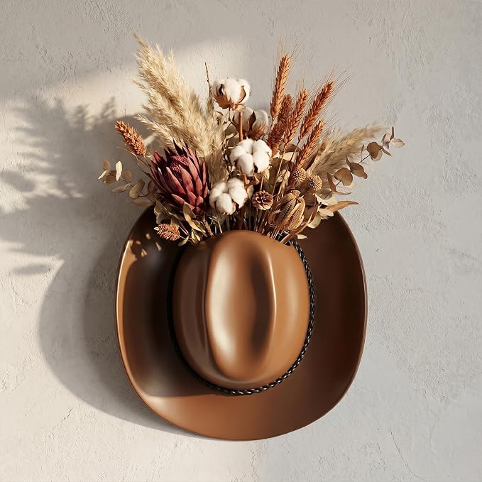Hanging Wall Vase for Flowers Resin Cowboy Hat Vase Western Decor Brown