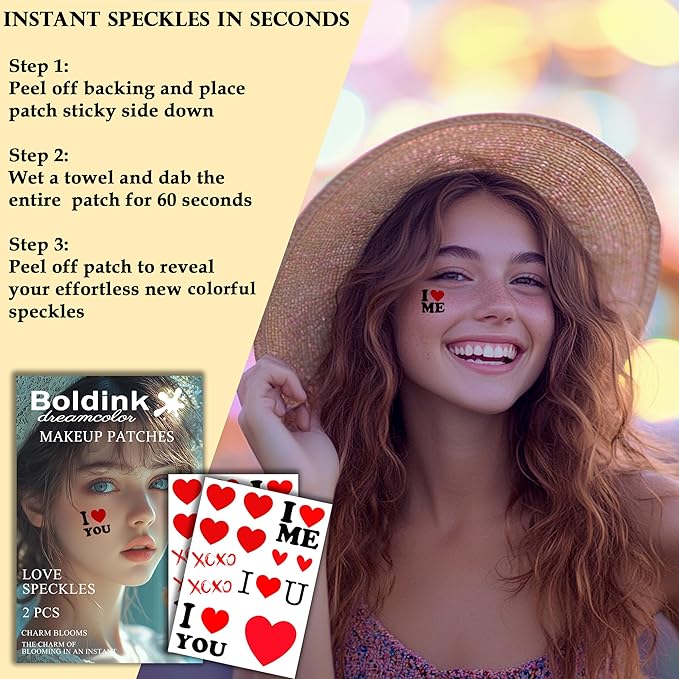 2pcs Makeup Stickers,Waterproof Face Love Heart Temporary Tattoo Stickers,Masquerade Stickers,Wedding Face Makeup Stickers for Women.