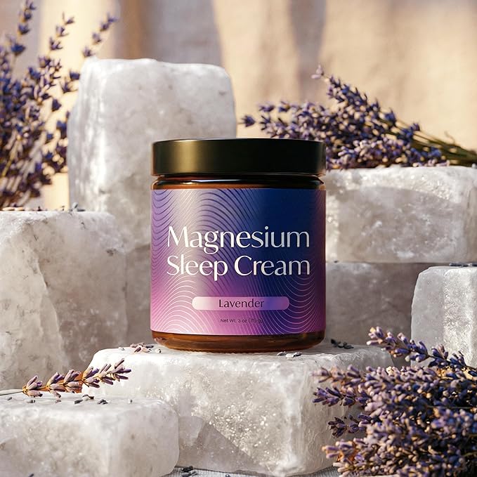 Magnesium Sleep Cream, USA-Made Topical Magnesium Lotion for Sleep, Lavender Lotion for Feet, Nighttime Mag Oil Body Butter, Foot Cream, Relaxing Rub for Muscles, 4oz