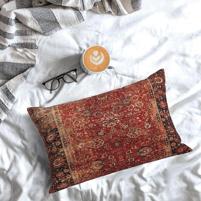 Antique Oriental Turkish Carpet Pattern Pillow Covers Decorative Lumbar Throw Pillowcase 12x20 Inch Couch Cushion Cover for Home Decor Living Room Bedroom College Dorm Bed Car Sofa