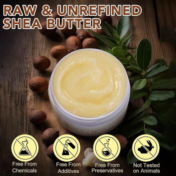 Raw Shea Butter 4.2Oz, (2Pack) Pure Natura Unrefined Raw Shea Butter Contains Vitamin A, E & F, Skin Moisturizer For Face, Body & Hair, Hydrating Dry Skin