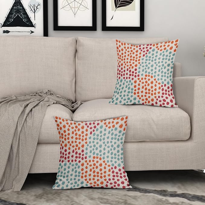 Blue Orange Red Pillow Covers 18x18 Set of 2 Fall Colored Art Dot Decorative Throw Pillows Trendy Print Outdoor Pillowcase Holiday Seasonal Cushion Cover Linen Pillow Case Decor for Sofa Couch Bed