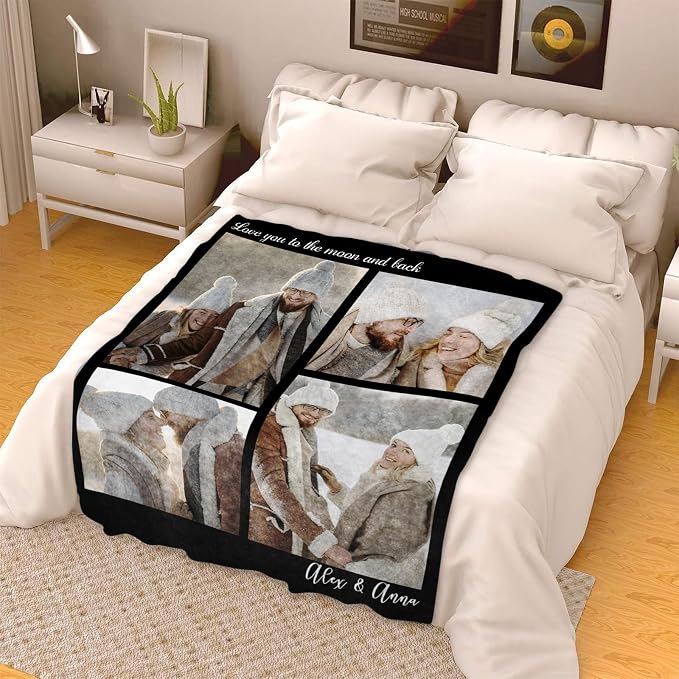 ICELIETE Custom Blanket with Picture Customized Fleece Photo Blanket for Couples Gifts Personalized Blankets and Throws Christmas Valentines Day Gifts for Boyfriend Girlfriend
