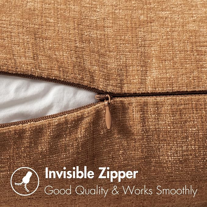 MIULEE Soft Chenille Throw Pillow Covers Brown 18x18 Inch Pack of 2 | Modern Home Decor, Classic Decorative Pillows, Solid Dyed Cases, Boho Couch Cushion Covers for Sofa Bed Living Room