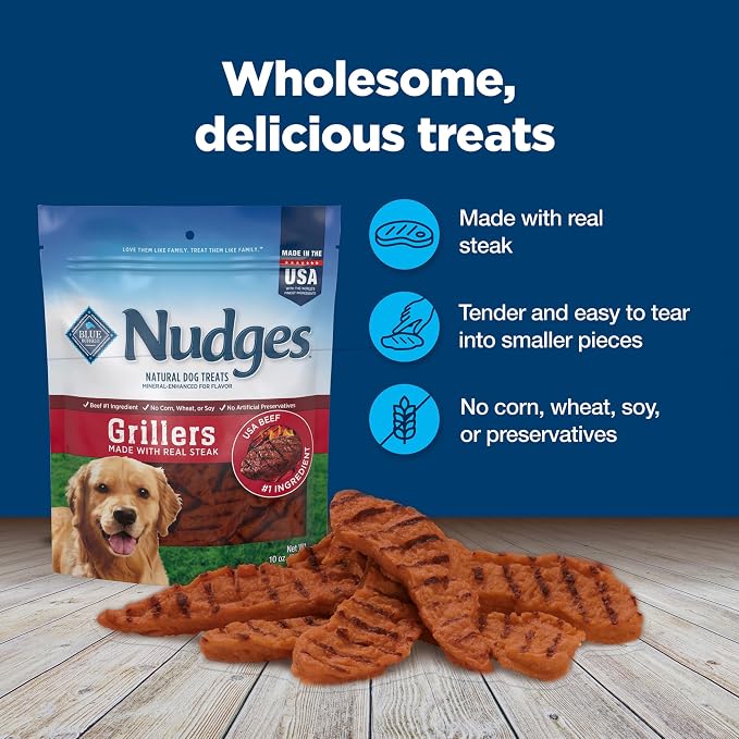 Blue Buffalo Nudges Grillers Natural Dog Treats, Steak, 10oz (Pack of 6)