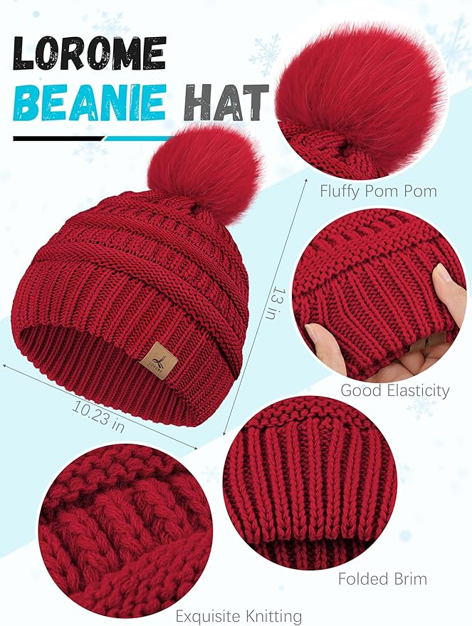 Winter Hat Scarf Gloves and Ear Warmer, Warm Knit Beanie Hat Touch Screen Gloves Set Winter Gifts Neck Scarves for Women