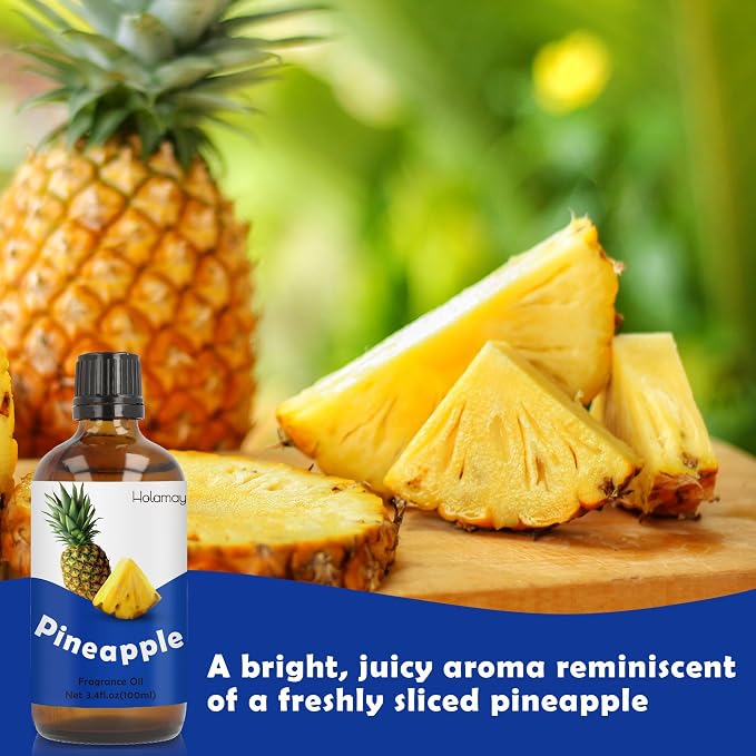 Holamay Pineapple Fragrance Oil 3.4 fl.oz/100 ml, Single Fruit Essential Oil, Premium Candle Making Scents, Fragrance Oil for Soap Making, Diffuser Oils for Home