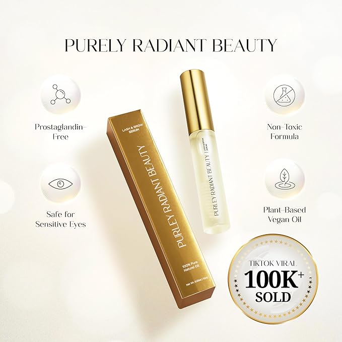 Beauty Eyelash Growth Serum – Prostaglandin-Free Lash & Brow Enhancer for Longer, Thicker Lashes – Vegan, Cruelty-Free, Castor Oil Based – Natural Lash Serum for Growth