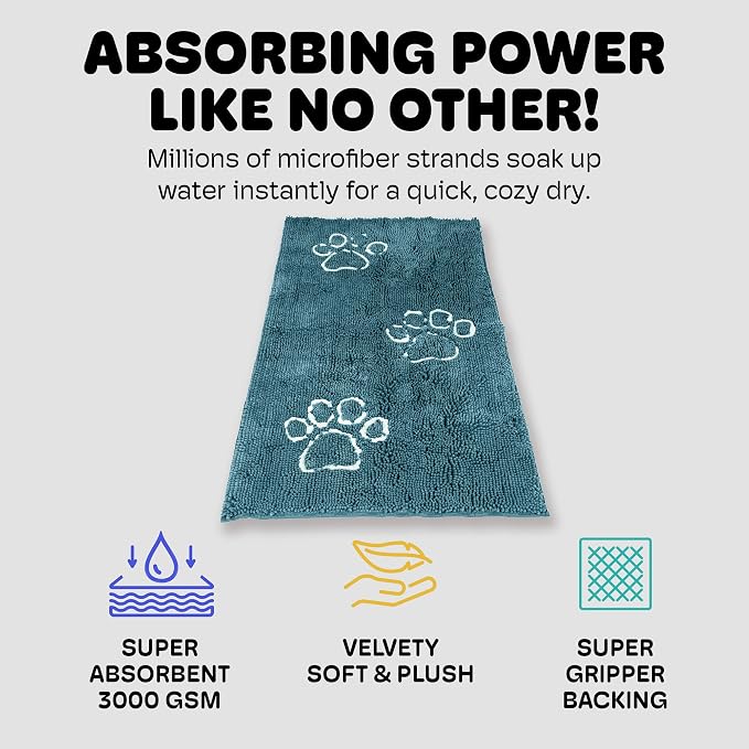 Dog Gone Smart Dirty Dog Doormat - Fast Drying Rug with Super Gripper Backing for Clean Floors - Super Absorbent and Machine Washable Mat for Muddy Paws - Petrol | Fast Drying Rug with Super Gripper Backing for Clean Floors - Absorbent Microfiber and M...