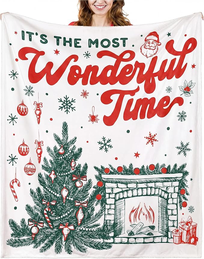 50'' x 60'' Christmas Throw Blanket Plush Warm Blanket | It's the Most Wonderful Time Christmas Plush Gift Winter Decor for Sofa Couch Bed