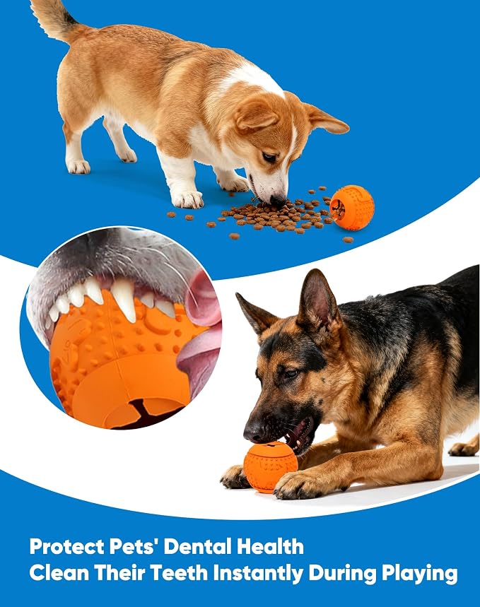 Deeow Rubber Dog Chew Toy Ball, Puzzle Feeder Pet Toy -3'' Red