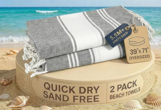 LANE LINEN Towels for Women, 2 Pack Oversized, Pre-Washed, No-Shrink, Sand Free, Quick Dry, Lightweight Travel Towels, Soft Bath Use, 39"x71" – Smoky Black