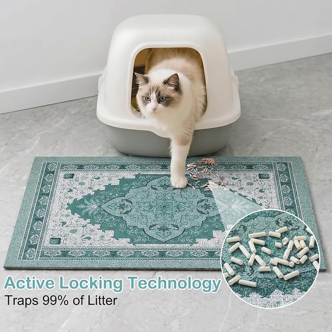 Glittme Cat Litter Mat, 24"x15" Non-Slip Washable Trapping Mat for Cats | Litter Trapping Mat With Thick PVC Coil To Catch Scatter, Soft On Paws And Waterproof Bottom To Protect Floors
