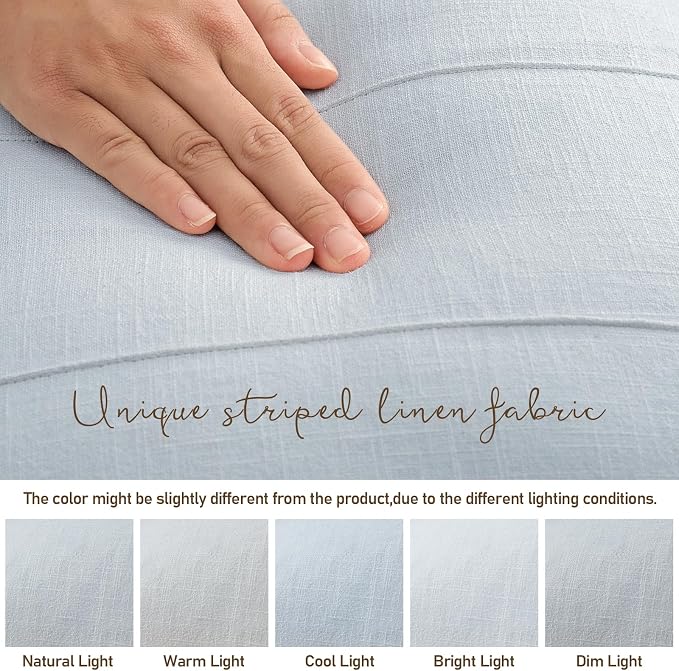Decorative Linen Throw Pillow Covers 22x22 Set of 2 Solid Handcrafted Striped Cushion Covers for Bed Soft Modern Farmhouse Neutral Pillowcase for Couch Bedroom Living Room Home Decor(Sky Blue)