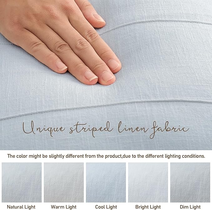 12x20 Pillow Covers Set of 2 Decorative Linen Lumbar Pillow Covers Solid handcrafted Striped Cushion Covers for Bed Soft Modern Farmhouse Neutral Pillowcase for Couch Bedroom Living Room (Sky Blue)