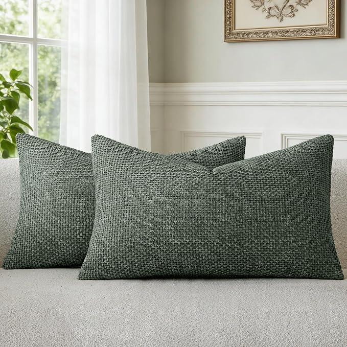 a moment Christmas Dark Green Chenille Throw Pillow Covers 12x20 Inch Pack of 2 Modern Decorative Throw Pillow Covers Farmhouse Cross Covers Home Decor for Sofa Bedroom Living Room