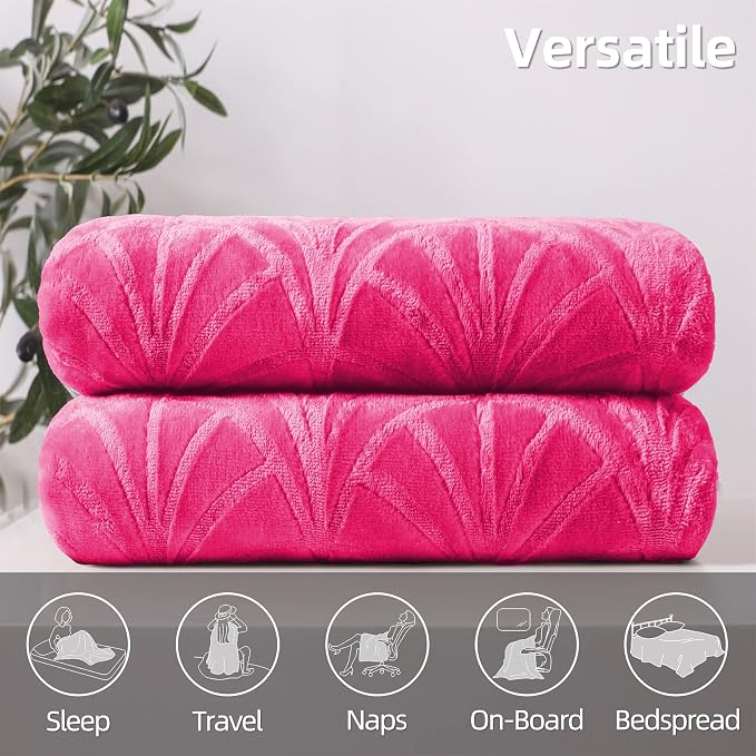 Whale Flotilla Soft Flannel Fleece Throw Blanket for Couch, Hot Pink | Cozy Lightweight Breathable Velvet Sofa Throws, Plush Fluffy Vintage Pattern Decorative Blanket for Bed, All Season, 50"x60"