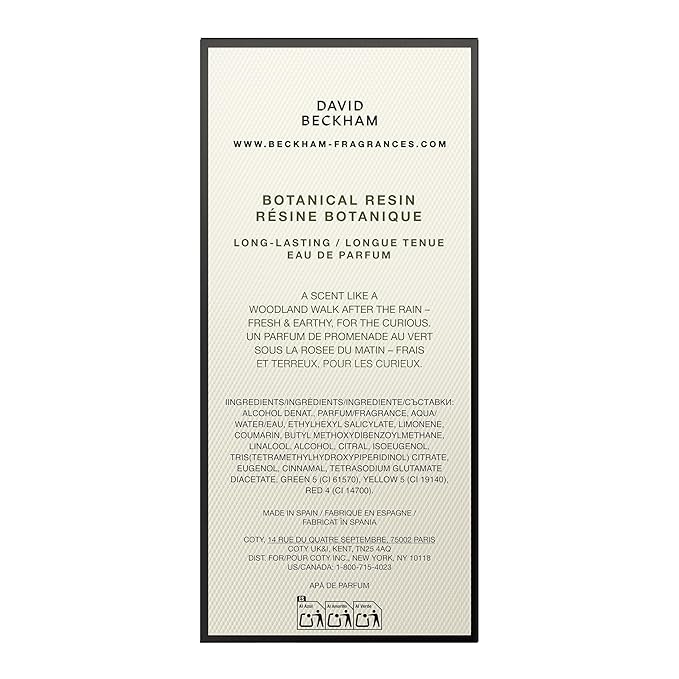 David Beckham Collection Botanical Resin Eau de Parfum 3.3 fl oz (Pack of 1), Notes of Grapefruit, Ginger, and Sandalwood, Men's Fragrance, Long Lasting, Everyday Fragrance, Travel Size