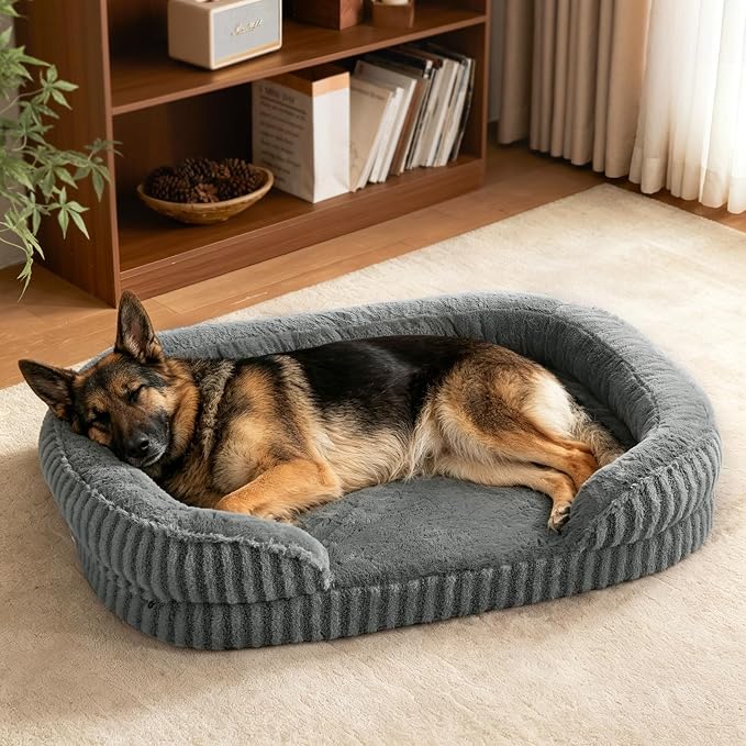 MIXJOY Orthopedic Dog Beds Large Sized Dog,Extra Large Washable Dog Bed Waterproof Oval Dogs Bed with Removable Cover,Egg-Crate Foam Big Pet Bed Couch with Bolster,Non-Slip Bottom,XXL 48"X35",Grey
