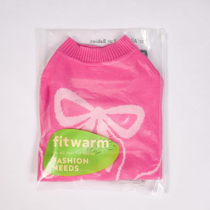 Fitwarm Bowknot Valentines Dog Sweater, Thermal Dog Winter Clothes for Small Dogs Girl, Charming Dog Valentines Outfit, Doggy Pullover Jumper, Holiday Pet Apparel, Pink, Large