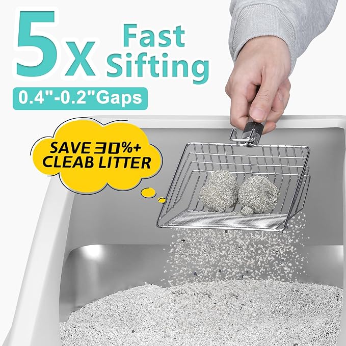 AIPERRO Stainless Steel Litter Box | XL Enclosed Cat Litter Boxes with Lid | High Sided Meat Litter Box for Big Cats | Anti-Urine Leakage | Non-Stick & Easy to Clean | Includes Litter Mat & Metal Scoop