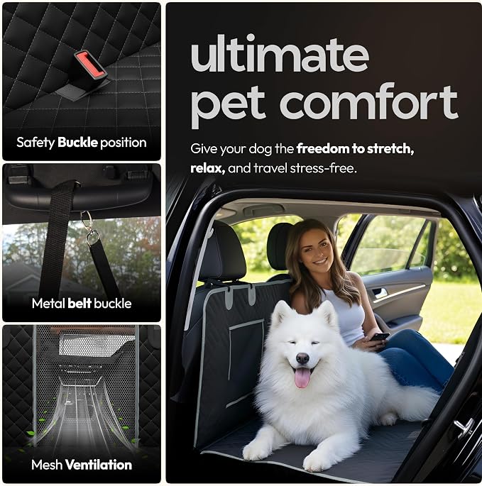 Dog Seat Cover for Back Seat Hard Bottom, XL Backseat Extender for Large Dogs (+420 lbs), Waterproof Dog Car Hammock with Door Protectors, Non-Slip Heavy-Duty Pet Seat Cover for Truck, SUV & Car