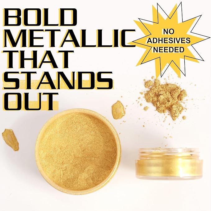 CCbeauty Gold Makeup Metallic Powder, Gold Metallic Chrome Powder For Face & Body Paint with Mixing Liquid, Shimmer Face Painting Kit For Halloween Costume Cosplay, Professional SFX Makeup Kit