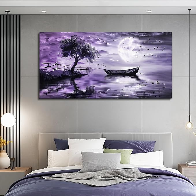 KELIYUAN Large Canvas Wall Art For Living Room Framed Wall Decor For Office Bedroom Decoration Landscape Pictures Purple Lake View Wall Painting Artwork Hotel Room Ready To Hang Home Decor 30x60 In