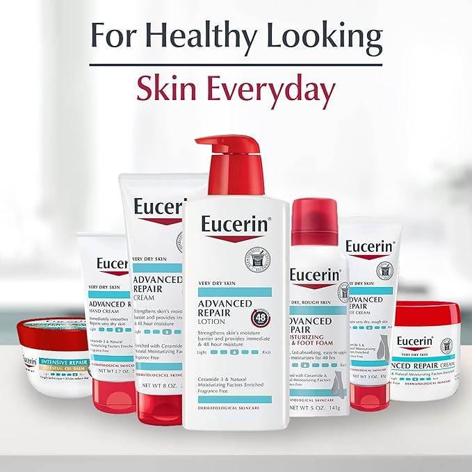 Eucerin Advanced Repair Body Cream for Very Dry Skin, Fragrance Free Daily Body Moisturizer, 16 Oz Jar