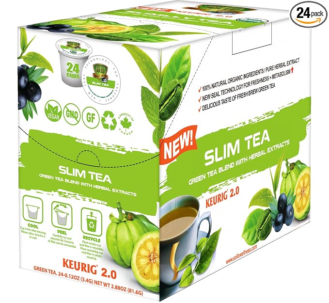 SOLLO Slim Tea K-Cup, Diet Support, Weight Loss with Garcinia & Green Coffee Extract, Single Serve Pods, Compatible With 2.0 K-Cup Keurig Brewers, 24 Ct