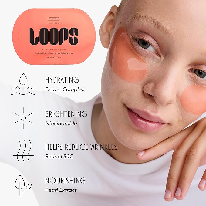 LOOPS Bright Eyes Trio Hydrating Eye Masks - Pack of 3 - Hyper Eyes, Weekly Reset, Dew Cloud - Hydrate, Rejuvinate, and Restore Dark Circles and Tired Eyes