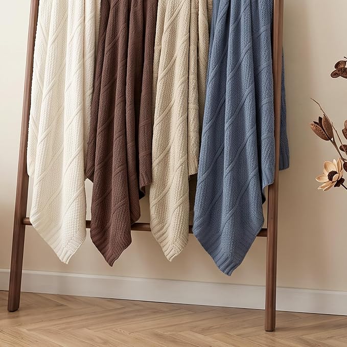 Chenille Throw Blanket for Couch, Soft Cozy Chunky Knit Blanket, Moss Stitch Throw for Sofa, Bed, Living Room, Lightweight Warm Home Decor, Dark Brown 50"x60"
