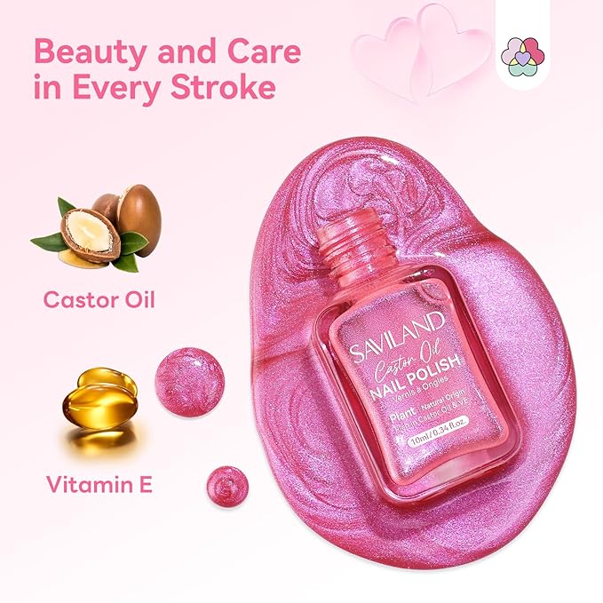 SAVILAND Valentine Nail Polish Set: Quick Dry 6 Colors Cat Eye Nail Polish Shimmer Romantic Pink Series Magnetic Cateye Fingernail Polish with Magnet Stick DIY Manicure Gift for Women Girls10ml