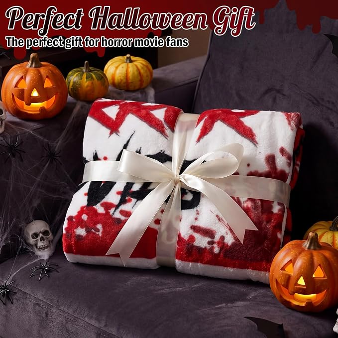 50"x 60" Horror Movie Throw Blanket Halloween Horror Movie Gifts | Scary Nightmare Plush Warm Blanket Black Red Halloween Decor for Home Sofa Decor Couch Bed
