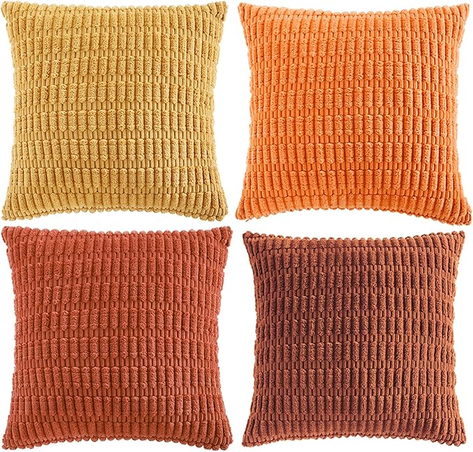 Fancy Homi 4 Packs Decorative Throw Pillow Covers for Living Room Couch Bed, Modern Farmhouse Boho Home Décor Accent Cushion Case, 22" x 22", Burnt Orange Series