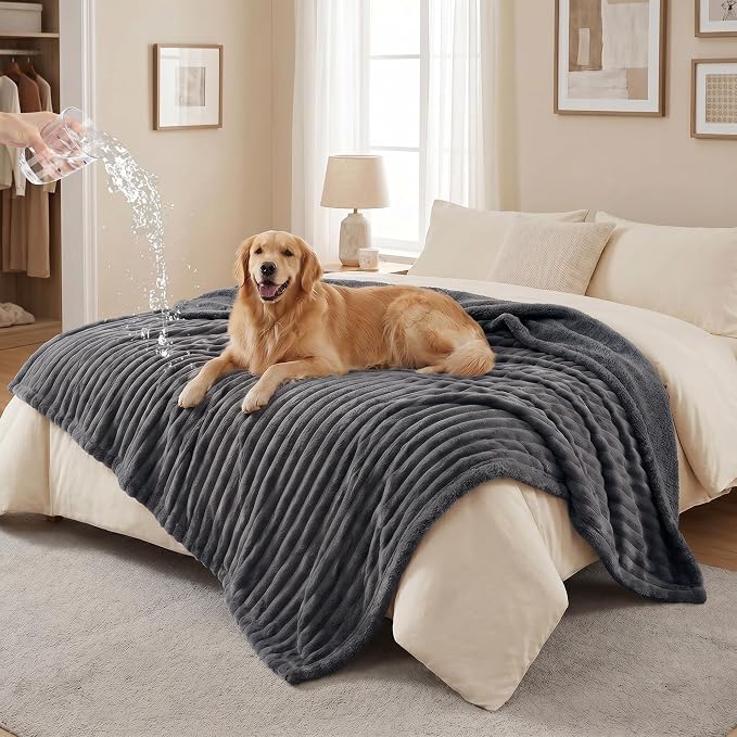 PuTian Waterproof Dog Blanket for Couch, 50"x60", Dark Grey | Blocks Urine, Stains and Pet Hair to Guard Furniture, Perfect For Dogs & Cats On Couch, Bed, Car And Travel