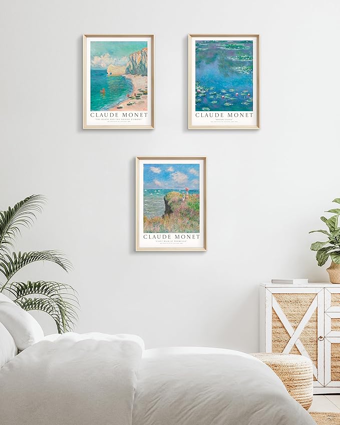 HesenDot Framed Wall Art, Claude Monet Impressionism Canvas Prints Set | 12x16IN Set of 3,High Framed Canvas Prints,Vintage Landscape Painting,Wall Decor for Living Room Bedroom Gallery Office
