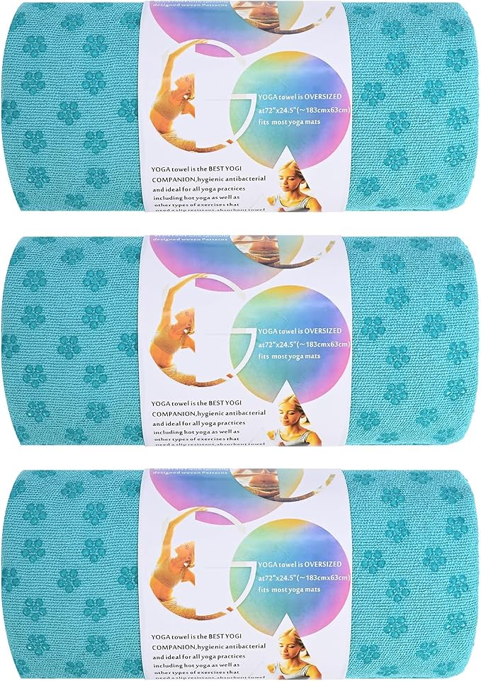 3 Pack Hot Yoga Towels with Plum Blossom Dots, Sky Blue Non-Slip Yoga Mat Towel, Super-Absorbent Soft Suede Microfiber Towel for Hot Yoga, Pilates, Bikram and Exercise Workout(24" x72",Sky Blue)