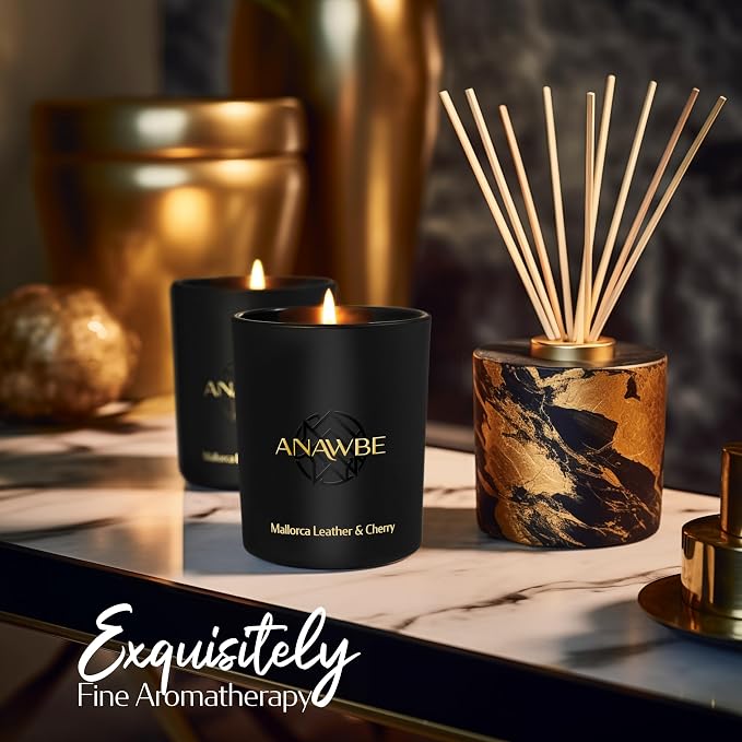 Leather & Cherry Scented Candle, Refined Notes of Leather, Black Cherry, Vanilla, Soy Candles for Men and Women, 45-Hour Long-Burning Luxury Candle & Gift Box, 6 Oz.
