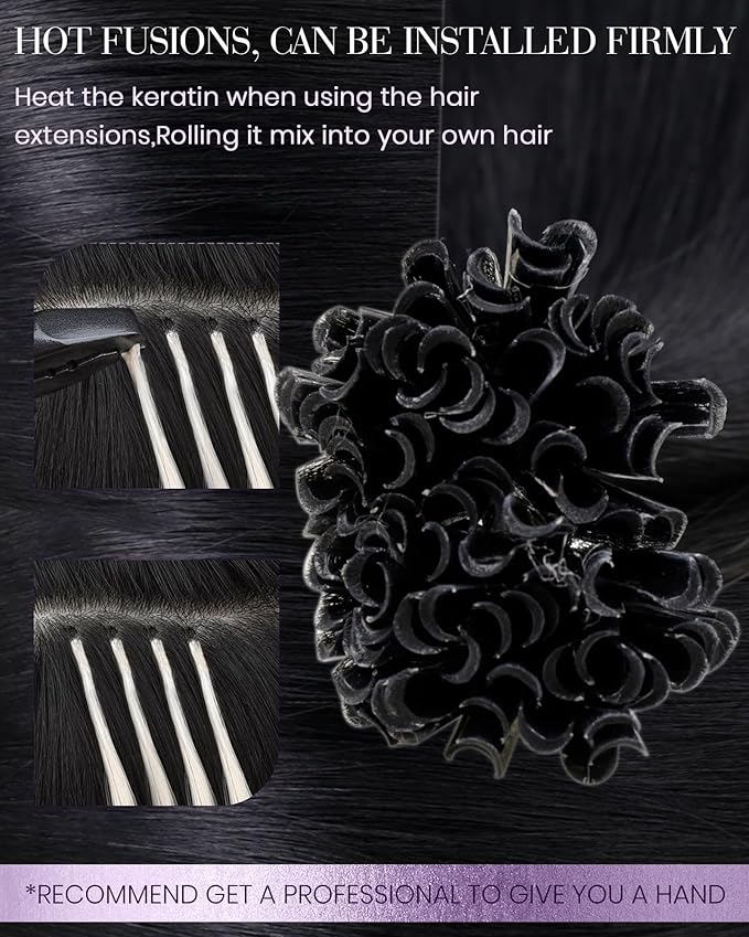 LaaVoo K Tip Hair Extensions Real Human Hair Black U Tip Hair Extensions Hot Fusion Ktip Human Hair Extensions Jet Black 100g 100s 18 Inch
