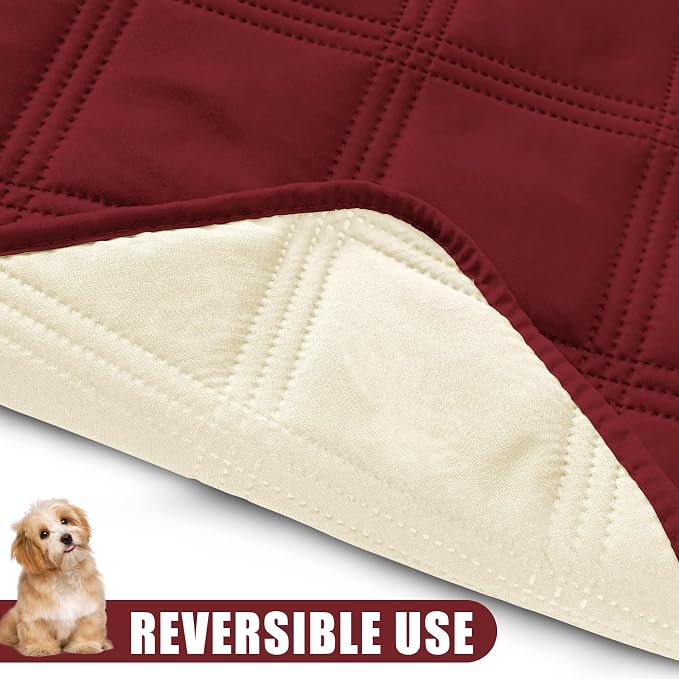 Smiry Waterproof Dog Bed Cover, Reversible Pet Blanket for Sofa Couch | Soft Washable Dog Blanket, Leakproof Couch Cover for Dogs Cats & Furniture Protection, 30x53, Wine Red/Beige
