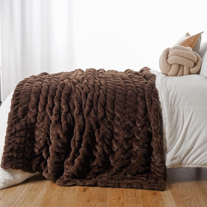 BATTILO Luxury Faux Fur Throw Blanket for Couch, 60"x80", Double Side
